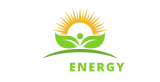 Logo mit einer Sonne, grünen Blättern und dem Text „ECO-ENERGY“ in weißen und grünen Buchstaben auf schwarzem Hintergrund.